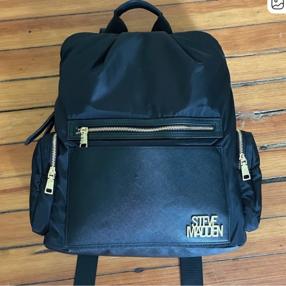 Steve Madden Black Backpack with Gold Accents